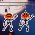 Boucles d'oreilles Halloween en acrylique motif squelette citrouille avec crochets - Style Crochet Argent Squelette Citrouille