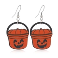 Vibrant orange pumpkin candy bucket earrings with black Jack-o'-lantern face detail - Pumpkin Basket Style (WEH3489)