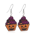 Halloween glittery cupcake earrings with purple wizard hat and pumpkin face design - Cupcake Style (WEH3490)