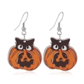 Halloween drop earrings with black cat sitting inside an orange pumpkin design - Cat Hiding in Pumpkin Style (WEH3492)