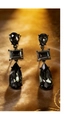 Exaggerated black geometric drop earrings with crystals in gunmetal setting - Gun Black / Gray