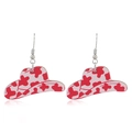 Pink cowboy hat earrings with red floral pattern in a retro western dangle style - Pink Hat with Red Floral Pattern (WEH3498)