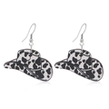 Cowboy hat earrings with black and white cow print and silver fishhook hooks - Black and White Cow Print Cowboy Hat (WEH3498)