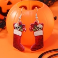 Orecchini a calza di Natale con teschio e bastoncino di zucchero su zucca - Stile Teschio in Calza di Natale (WEH3699)