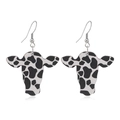 Boucles d'oreilles pendantes à motif tête de vache noir et blanc avec crochets métal - Tête de Vache (WEH3502)