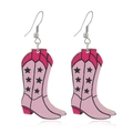 Boucles d'oreilles bottes de cow-boy roses avec étoiles noires et crochets en métal - Bottes Roses avec Motif d'Étoile (WEH3503)