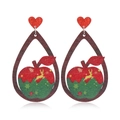 Pendientes de madera navideños con motivo de reno y perno de corazón rojo con purpurina - Estilo de Reno de Manzana Hueca (WEH3757)