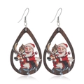 Pendientes de madera navideños en forma de gota con estampado de Papá Noel y renos - Estilo Papá Noel Montando Reno (WEH3759)