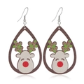 Pendientes navideños de madera en forma de gota con un lindo reno y astas verdes - Estilo de Cabeza de Reno Hueca (WEH3764)