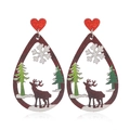 Pendientes navideños de madera calada con motivos de reno y árbol de navidad - Estilo de Reno con Corazón de Brillo (WEH3765)