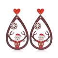 Pendientes navideños de madera en forma de gota con corazones rojos brillantes - Estilo de Copo con Corazón de Brillo (WEH3766)