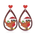 Pendientes navideños con pájaro cardenal rojo y botón de corazón en gota de madera - Estilo de Pájaro Cardenal Festivo (WEH3768)