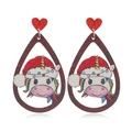 Pendientes de unicornio navideño de madera con perno de corazón de purpurina roja - Estilo de Unicornio Navidad (WEH3769)
