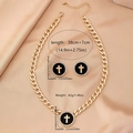 Detailed view of enamel cross jewelry set on satin with size and weight specifications - Necklace Earrings Set (T756) / Gold Black