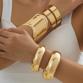 Elegant gold-tone wide open cuff and chunky metal bangles set for women's fashion - T787-Set