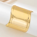 Polished gold-tone wide cuff bracelet featuring a minimalist wavy edge and mirror finish - T787-Style 3