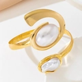 Detail of gold-plated starfish bangle with asymmetric white imitation pearls - E-Shaped Style (S-7-s019-Small E Armlet)