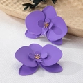 Vibrant purple orchid flower stud earrings with golden stamens and a matte finish petal texture - Taro Purple