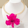 Fashionable choker necklace with big rose red flower pendant and gold polished collar - Rose Red