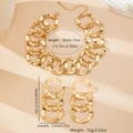Detail view of gold chunky chain necklace and triple hoop earrings with dimensions - Gold Wavy Circle Style (T156)