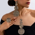 Exaggerated leopard print jewelry set with round geometric necklace, earrings and ring - Necklace Earrings Ring Set / Golden Yellow Leopard