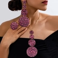 Exaggerated leopard print jewelry set with tiered discs necklace, earrings and ring - Necklace Earrings Ring Set / Rose Red Leopard