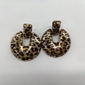 Door-shaped hoop earrings with retro leopard print patterns in black brown and gold - Gold Leopard Print (E0158)