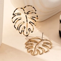 Hollow Monstera leaf stud earrings with vintage leopard pattern and gold finish - Metal Hollow (E1429-Gold) / Gold