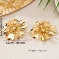 Detailed view of large gold flower earring with pearl showing 4cm height and 19g weight - Small / Gold