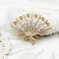 Detail of fan-shaped brooch with white zircons and bow design on lace background - 39*50mm / Fan Style (G0410)