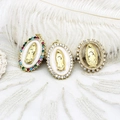 Pendentifs ovales Notre-Dame de Guadalupe avec zircons colorés et placage or - Zirconia Coloré Grand Ovale / 32.5*21mm