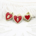 Macro detail of gold-plated red enamel heart pendants with teddy bear and zircons - Red Bear Heart (19x20mm)
