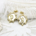 Golden octagonal star pendant with shell inlay and Queen portrait carving - Large White Shell Queen Style