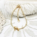Golden beaded DIY pearl bracelet with heart pendant and adjustable sliding clasp closure - Engraved Bead Bracelet Style / Gold