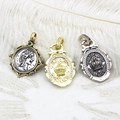 Vintage Greek coin pendants with goddess portraits, crowns and crystal accents for jewelry DIY - Oval Crown Gold