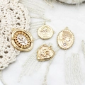 Vintage gold pendants featuring rose, sun and relief designs on white lace for DIY jewelry - Two-tone Rose