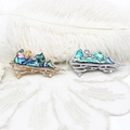 Exquisite 18K gold plated landscape brooch with abalone shell inlay and white zircons - Platinum Tone Landscape (36*58.5mm)