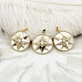 Set of 18K gold plated star pendants with white shell inlay and zircon center detail - Large Hexagram / 20*21.5mm
