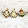 18k gold plated religious pendants with colorful cubic zirconia on white lace - Multicolor Rhinestone Oval Lace Portrait 15x23mm