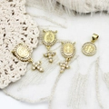 18k gold plated religious Virgin Mary pendant with micro-paved cubic zirconia accents - Left Cross 10x14+12mm