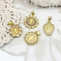 Religious 18k gold plated Virgin Mary and St. Benedict pendants with micro-set zircon - White Rhinestone Left Portrait 16.5x19mm