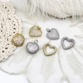 Detailed view of 18K gold and silver heart charms with zircons for jewelry making - Gold Hollow White Zirconia Heart