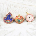 Detailed macro view of Chinese style enamel pendants with lotus and lucky patterns - Double Sided Red Blue Lotus 21*25mm