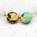 Gold sand enamel dragon transfer beads for DIY jewelry with decorative feathers - Black Dragon Ball 16.5*18mm
