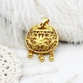 Detailed view of an ornate gold-plated filigree lotus Ruyi lock pendant with three beads - Lotus Ruyi Lock 19.7*21mm