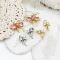 Exquisite 18k gold plated bow pendant with pink and white cubic zirconia for DIY jewelry - Pink Rhinestone Double Layer Bowknot / 15.6*16.7mm / Gold