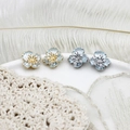 Luxury 3D enamel flower earrings with pearls and gold finish on elegant feather background - Gold / 12*13mm / Ice Blue Flower