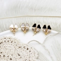 Elegance 18k gold flower bow earrings with enamel inlay and zircon for DIY pearl jewelry - Gold / 13*15mm / White Rhinestone Flower