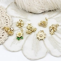 Daisy and lotus enamel flower pendants in gold metal for DIY jewelry making - Large Double Flower 15*19mm