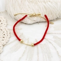 Adjustable red woven cord bracelet with 18K gold-plated snake chain and polished beads - Bracelet Set (With Accessories)
